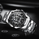 Waterproof Luminous Skeleton Watch - 30m - Black Steel Black Gold Nail
