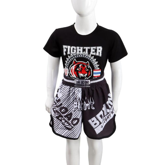 Kids Boxing Set - Sparring Shorts And Tights - Bright Green - Bright Spot Tiger Head - Xl