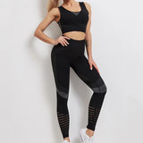 Yoga Fitness Set Women Sports Bra & Leggings Size L - Black - M