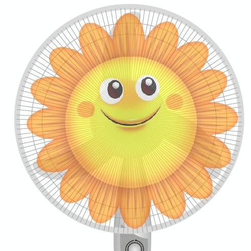 18-inch Cartoon Children's Electric Fan with All-inclusive Mesh Protection Net and Anti-pinch Hand Cover - Sun Flower