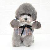 Dog Shawl Small Cloak Pet Bow Ttie Saliva Towel Pet Accessories - Size M - Gray Yellow Grid