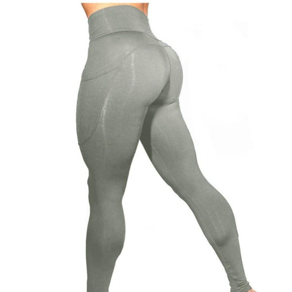 High Elastic Women Yoga Pants With Pockets Stretch Leggings For Jogging Workout And Running Size L - Gray
