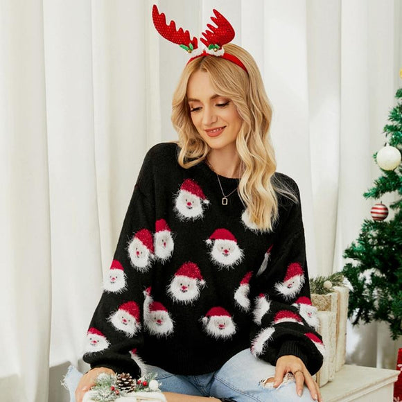 Autumn And Winter Christmas Ladies Sweater Sheath Knit Top - Black - L