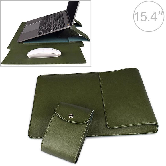 15.4 Inch Laptop Sleeve Leather Case with Small Storage Bag - Green