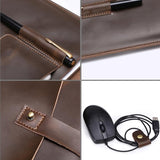 15.4 Laptop / Tablet Bag - Genuine Leather - Universal - Cable Winder - Business Power Adapter - Macbook / Samsung / Sony / Dell / Alienware / Chuwi / Asus / Hp - Coffee
