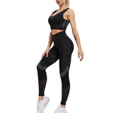 Yoga Fitness Set Women Sports Bra & Leggings Size L - Black - Xl