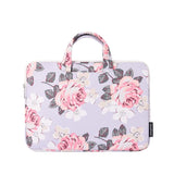 15 Inch Laptop Case Bag with White Rose Pattern and Handle - Grey