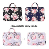 15 Inch Laptop Case Bag with White Rose Pattern and Handle - Grey