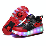 Rechargeable Light Skating Shoes - Size 40 for Kids on Wheels - Black And Red