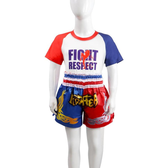 Kids Boxing Set - Sparring Shorts And Tights - Bright Green - Fiht Red Blue Spliced - Xl