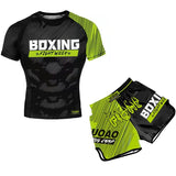 Kids Boxing Set - Sparring Shorts And Tights - Bright Green - Fiht Red Blue Spliced - Xl