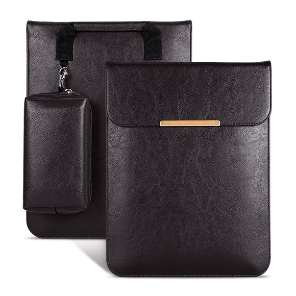 13.3 2-In-1 Laptop Sleeve With Mouse Storage In Pu Leather - Coffee