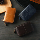 Leather Rfid Zipper Card Holder with Change Pocket - Coffee