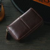 Leather Rfid Zipper Card Holder with Change Pocket - Coffee