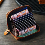 Leather Rfid Zipper Card Holder with Change Pocket - Coffee