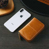 Leather Rfid Zipper Card Holder with Change Pocket - Coffee