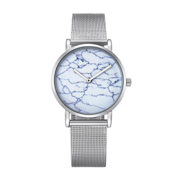 Stylish Women Quartz Watch with Stainless Steel Band - Round Dial Silver Alloy Case - Wa0730D