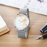 Stylish Women Quartz Watch with Stainless Steel Band - Round Dial Silver Alloy Case - Wa0730D