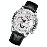 Stainless Steel Waterproof Men Sports Watch - Black Leather Black Steel Black Surface