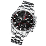 Stainless Steel Waterproof Men Sports Watch - Black Leather Black Steel Black Surface