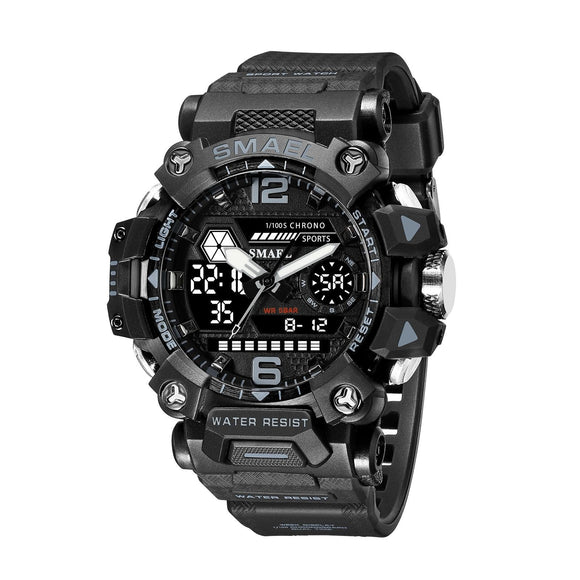 Waterproof Dual Display Outdoor Watch - Multifunctional Alloy for Men - Black Gray