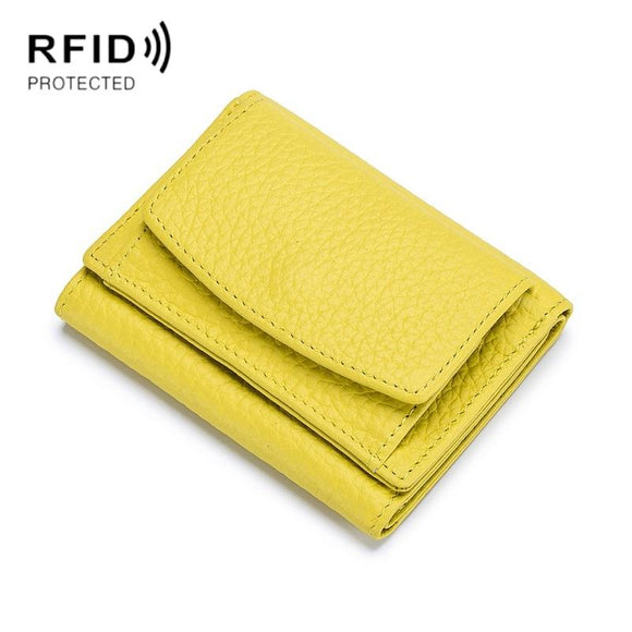 Compact Rfid Leather Coin Purse Wallet - Secure & Stylish - Lemon Yellow