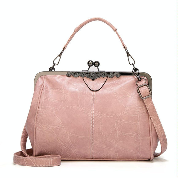 Adjustable Leather Crossbody Bag with Vintage Buckle - Pink