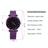 Starry Diamond Geometric Quartz Watch with Magnet Buckle - Luxury Mesh for Women - Purple