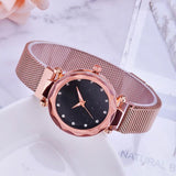 Starry Diamond Geometric Quartz Watch with Magnet Buckle - Luxury Mesh for Women - Purple