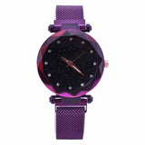 Starry Diamond Geometric Quartz Watch with Magnet Buckle - Luxury Mesh for Women - Purple
