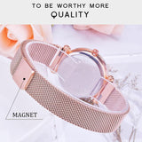 Starry Diamond Geometric Quartz Watch with Magnet Buckle - Luxury Mesh for Women - Purple