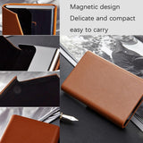 Stainless Steel Business Card Holder Men Leather Clamp - Apricot