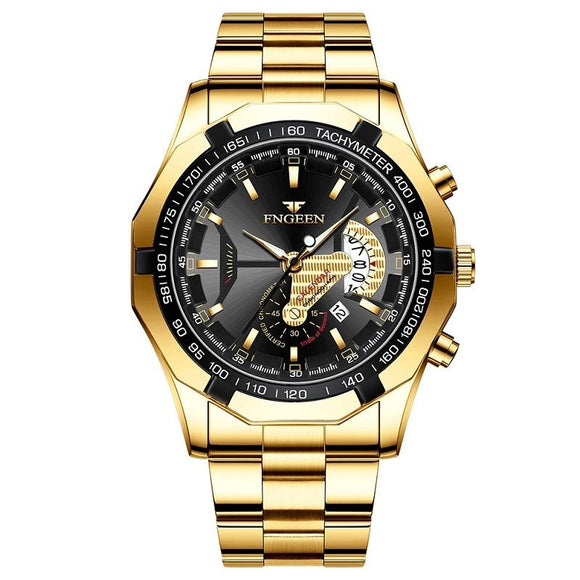Waterproof Men Calendar Watch - Full Gold Black Surface