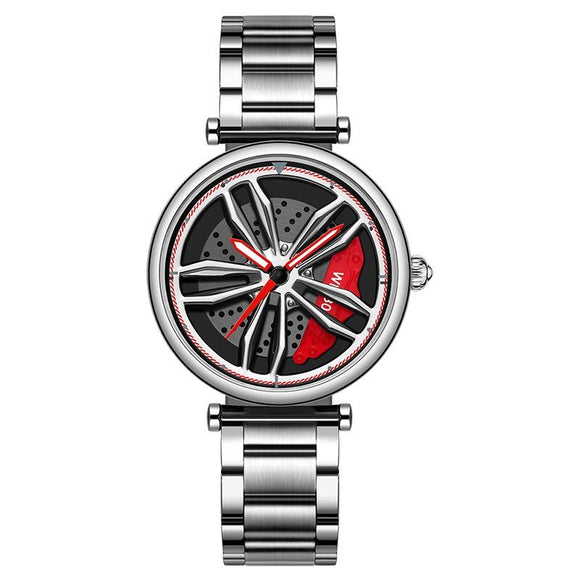 Stylish Steel Band Quartz Watch for Couples - Silver Red