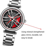 Stylish Steel Band Quartz Watch for Couples - Silver Red