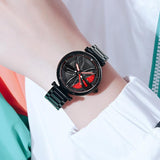 Stylish Steel Band Quartz Watch for Couples - Silver Red