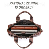 Large Capacity Retro Cowhide Briefcase - Black Metal