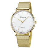 Stainless Steel Mesh Unisex Quartz Watch - Gold Shell White Dial Gold Needle
