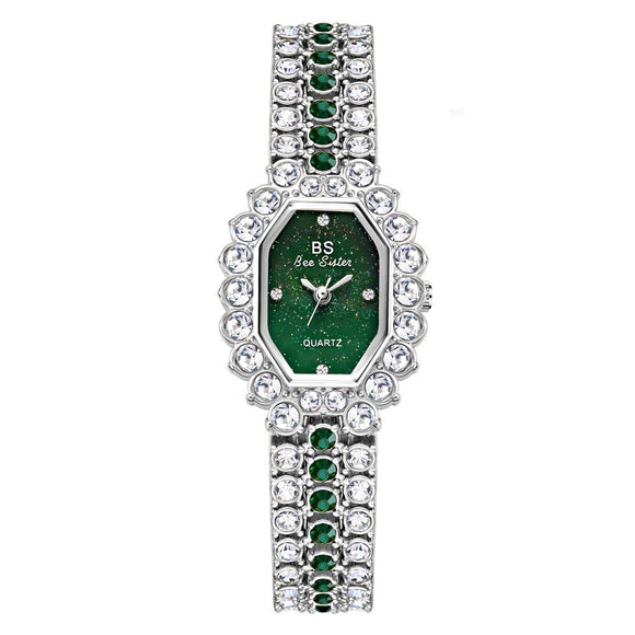 Sparkling Full Diamond Women Watch - Niche Glitter - Silver Green