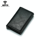 Anti Magnetic Rfid Leather Metal Wallet Universal Fit Black - Brown