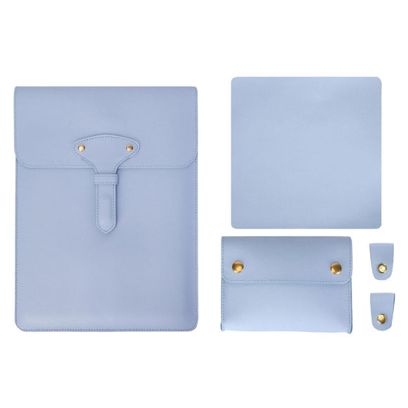 3-in-1 Waterproof Leather Laptop Liner Bag - 14 Inches - Baby Blue