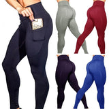 High Elastic Women Yoga Pants With Pockets Stretch Leggings For Jogging Workout And Running Size L - Red