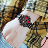 Women Quartz Watch with 3d Hollow out Wheel Design - Silver Red