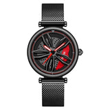 Women Quartz Watch with 3d Hollow out Wheel Design - Silver Red