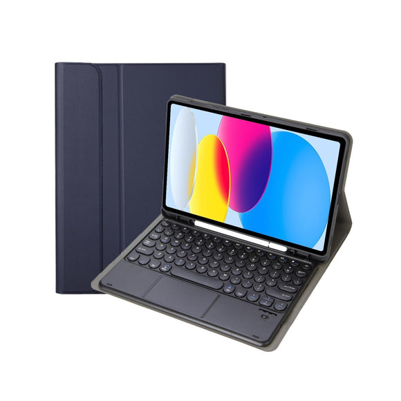 2022 Ipad 10.9 Lambskin Bluetooth Keyboard Case With Pen Slot - Dark Blue