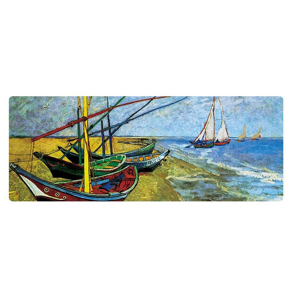 Large Oil Painting Desk Rubber Mouse Pad - Seaside Boat