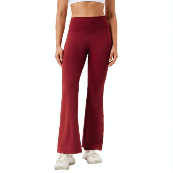 High Waisted Elastic Yoga Flared Pants Size L - Wine Red - Xxl