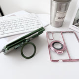 For Samsung Galaxy z Fold4 5G Shockproof Magsafe Holder for Rotating Plating Phone Case - Green