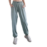 High Waist Drawstring Fitness Pants Black Size L - Smoke Purple M