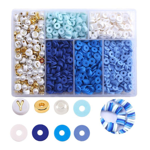 6 Piece Soft Pottery Beading Set For Diy Bracelets & Necklaces - Blue